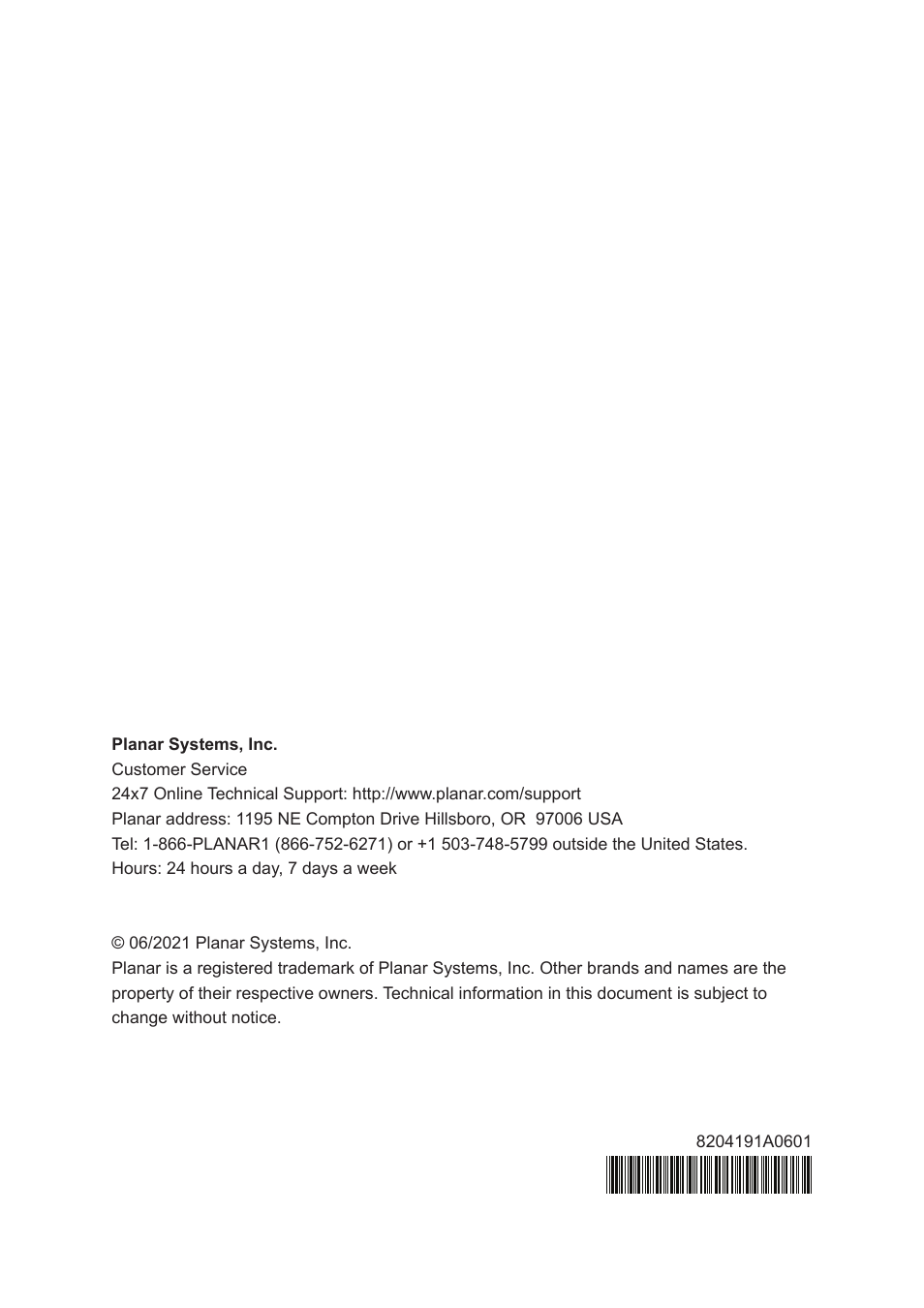 Planar Systems PT1945R 19" Single-Touch Specialty Monitor User Manual | Page 33 / 33
