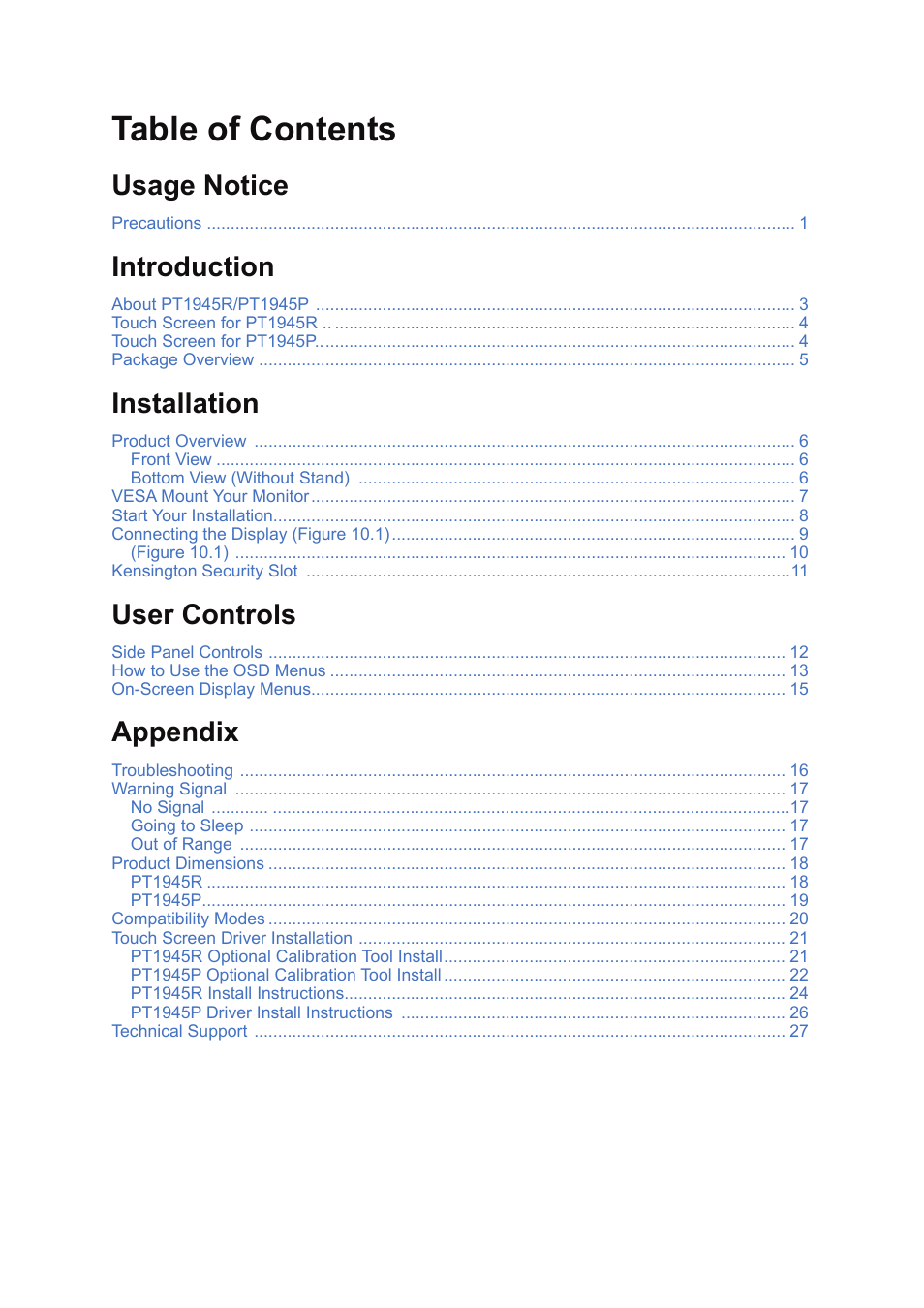 Planar Systems PT1945R 19" Single-Touch Specialty Monitor User Manual | Page 5 / 33