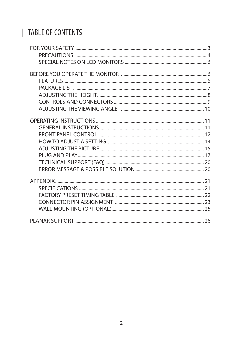 Planar Systems Helium PCT2265 21.5" Multi-Touch Monitor User Manual | Page 3 / 28