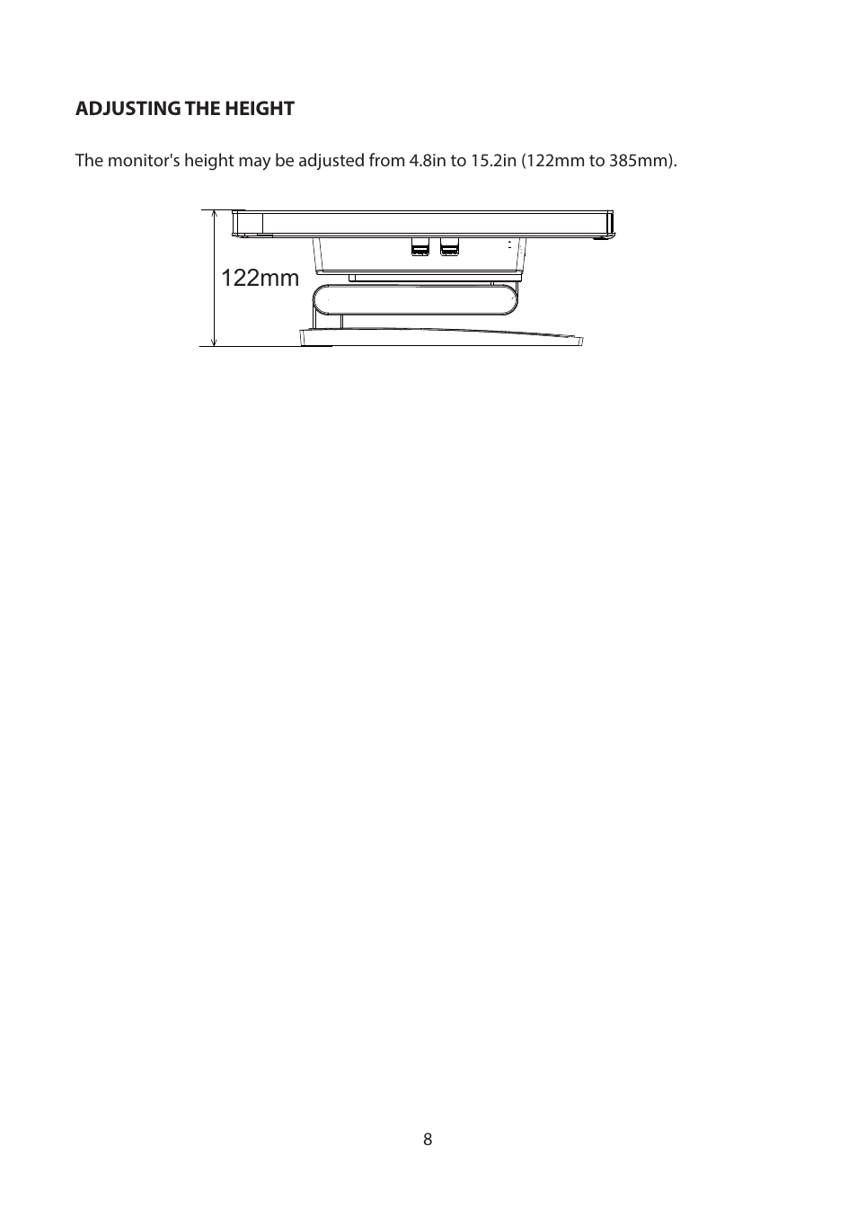 Adjusting the height, 122mm | Planar Systems Helium PCT2265 21.5" Multi-Touch Monitor User Manual | Page 9 / 28