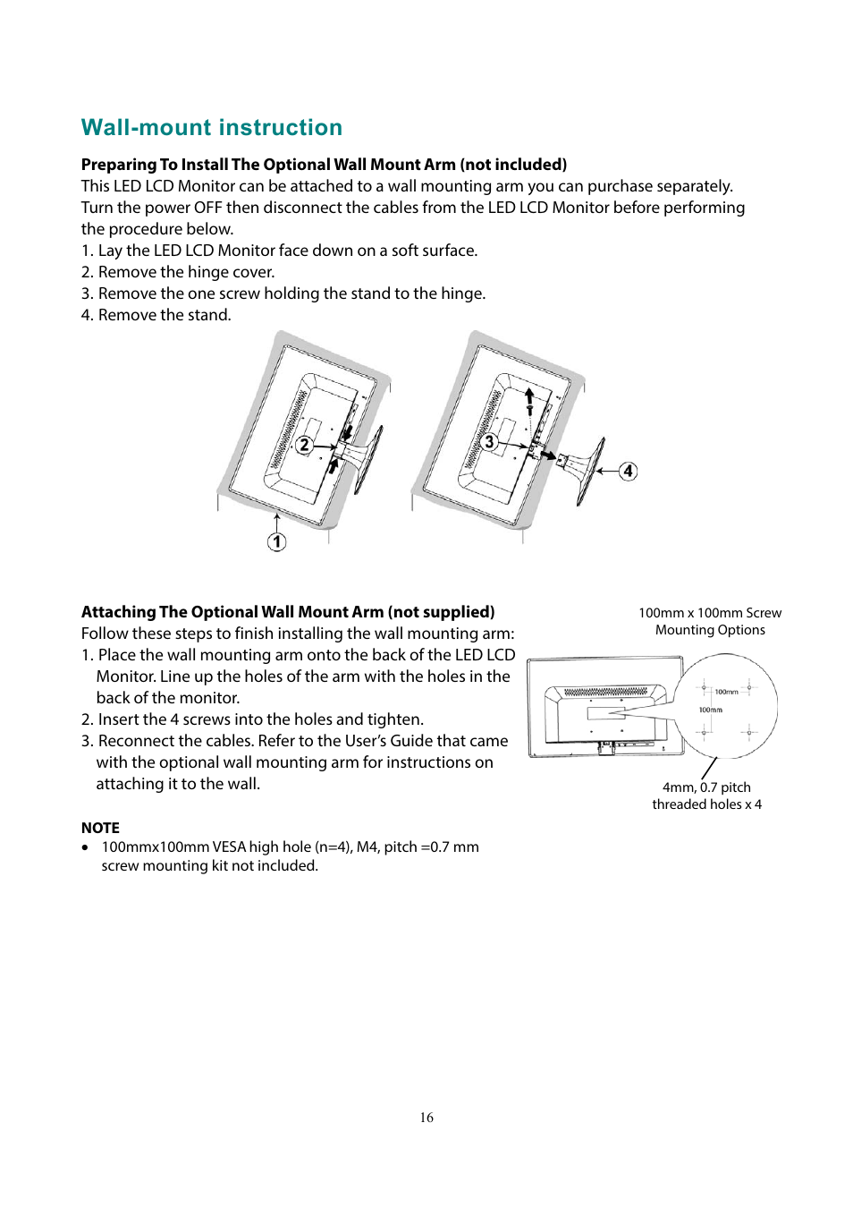 Wall-mount instruction | Planar Systems PLL2210MW-WH 21.5" 16:9 LCD Monitor (White) User Manual | Page 18 / 21