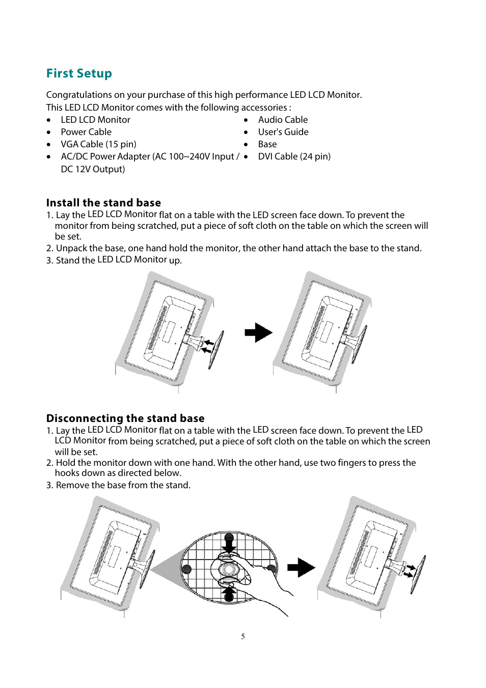 First setup | Planar Systems PLL2210MW-WH 21.5" 16:9 LCD Monitor (White) User Manual | Page 7 / 21