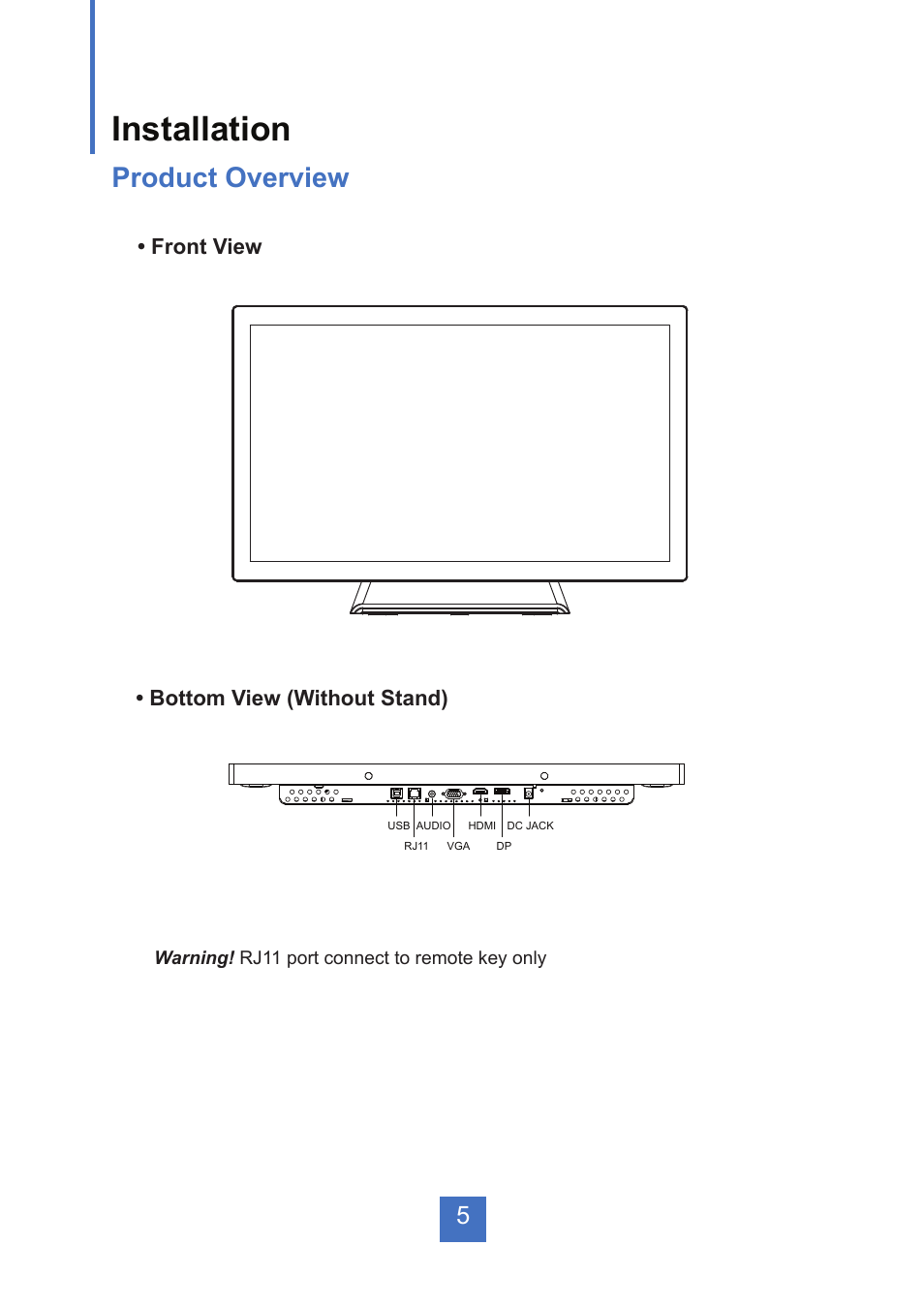 Installation, Product overview | Planar Systems PT2245PW 21.5" Multi-Touch Specialty Monitor User Manual | Page 10 / 29