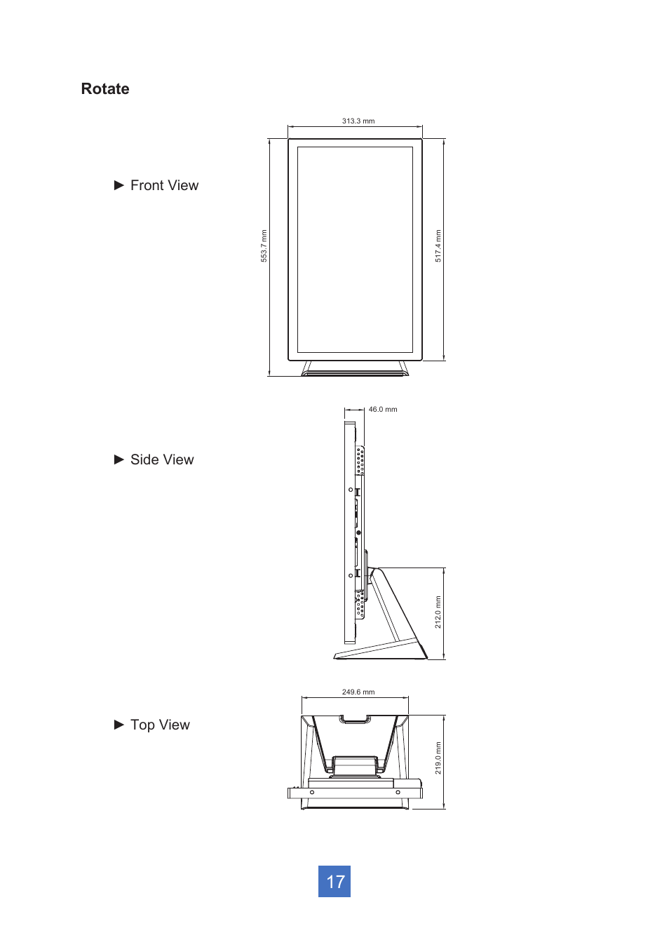 Rotate, Side view ► front view ► top view | Planar Systems PT2245PW 21.5" Multi-Touch Specialty Monitor User Manual | Page 22 / 29