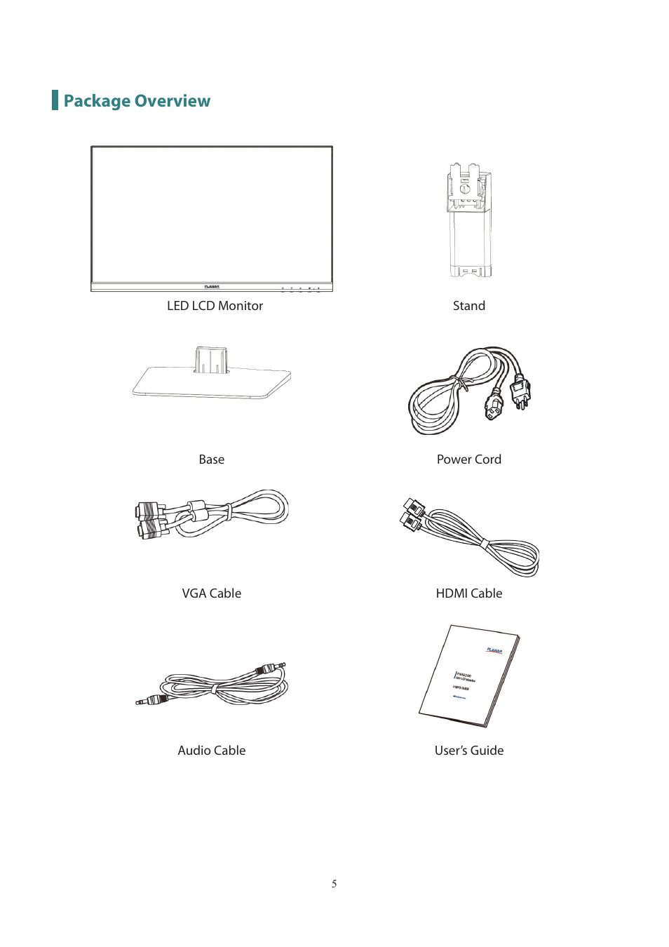 Package overview | Planar Systems PXN2200 21.5" 16:9 IPS Monitor User Manual | Page 7 / 22