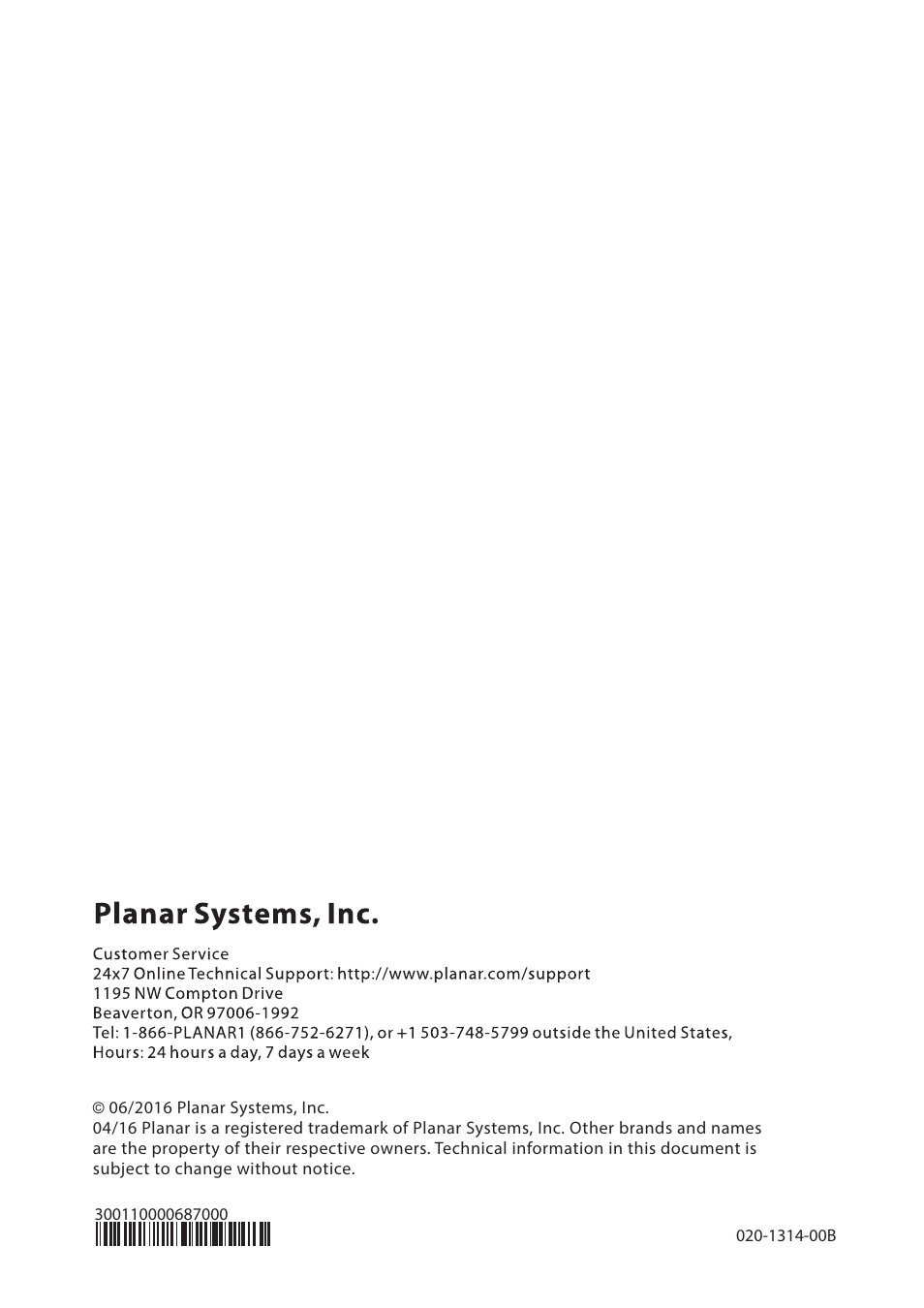 Planar Systems PCT2235 22" 16:9 Multi-Touch LCD Monitor User Manual | Page 21 / 21