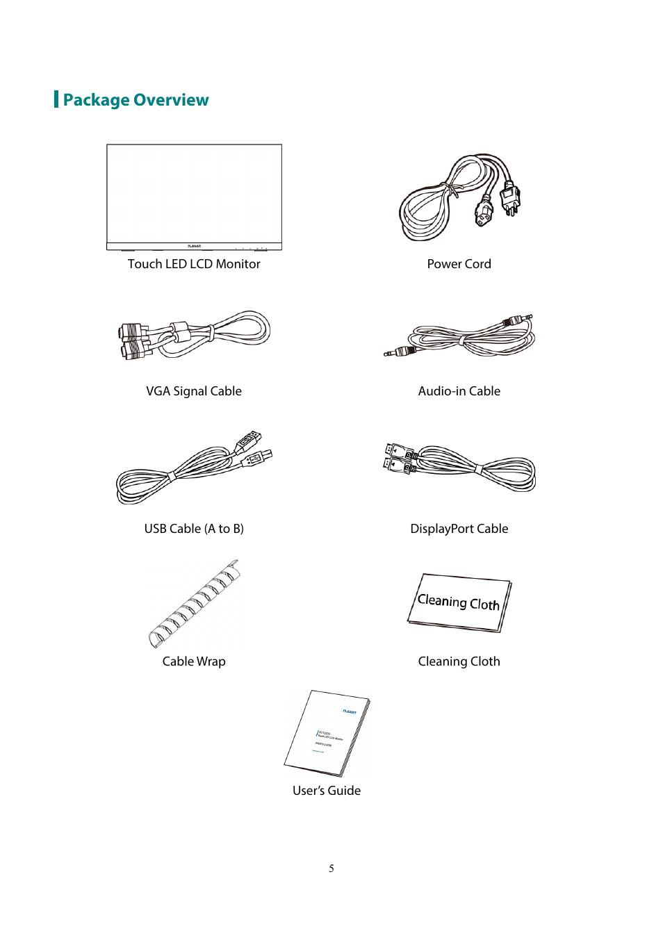 Package overview | Planar Systems PCT2235 22" 16:9 Multi-Touch LCD Monitor User Manual | Page 7 / 21