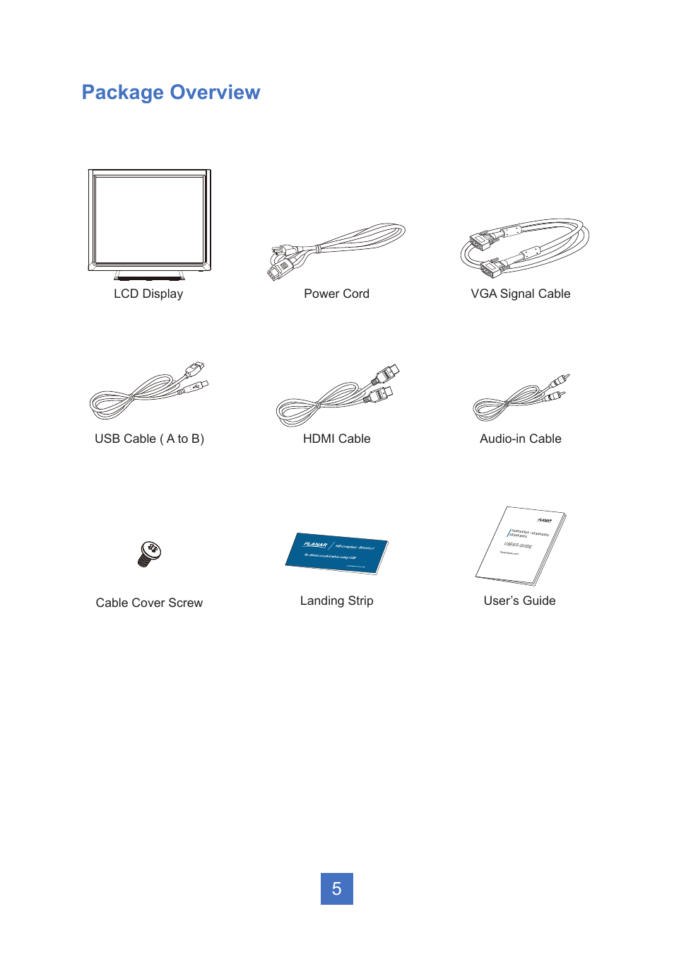 Package overview | Planar Systems PT1545R 15" 4:3 Resistive Touch Point of Sale LCD Monitor User Manual | Page 10 / 33