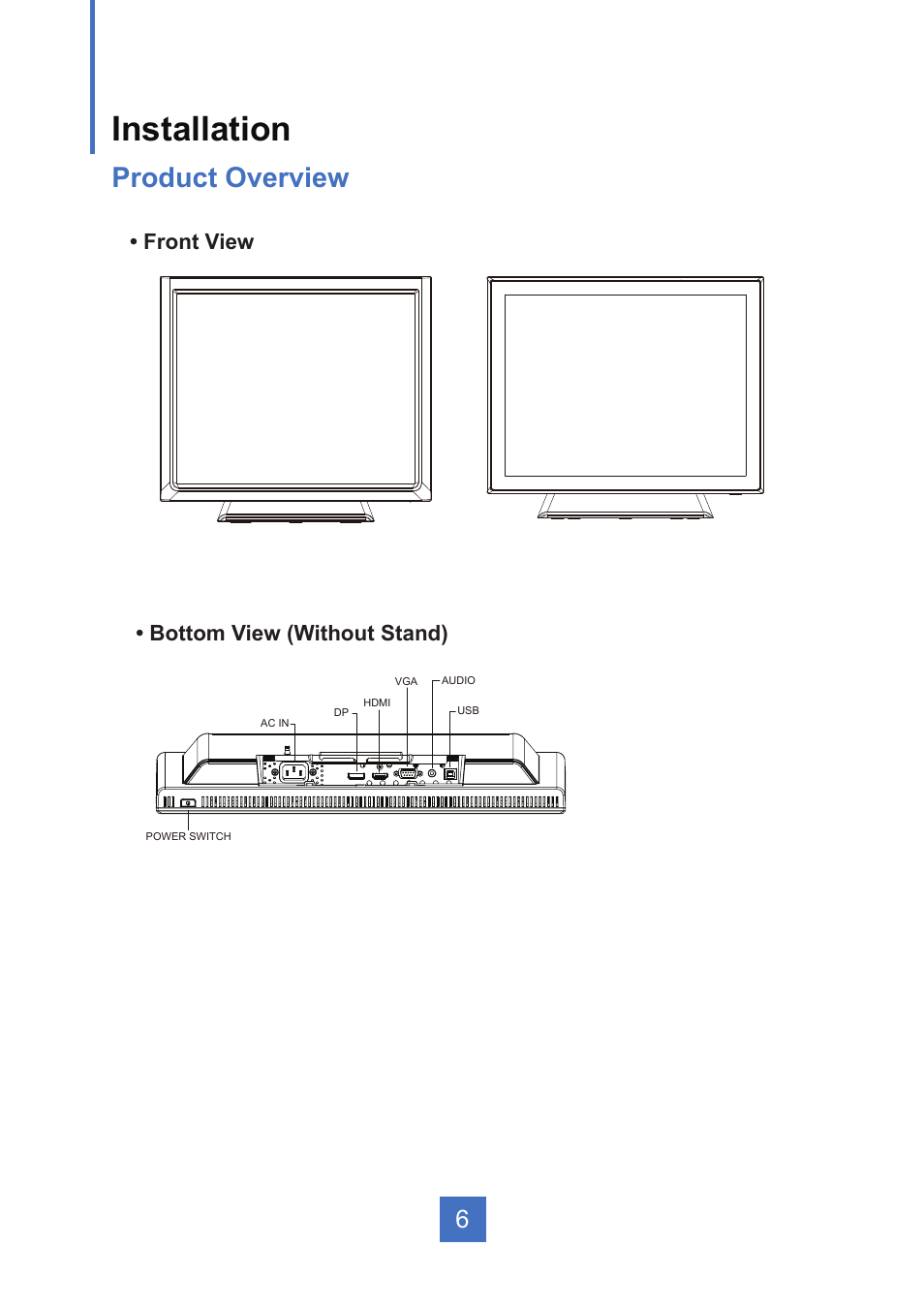 Installation, Product overview | Planar Systems PT1545R 15" 4:3 Resistive Touch Point of Sale LCD Monitor User Manual | Page 11 / 33