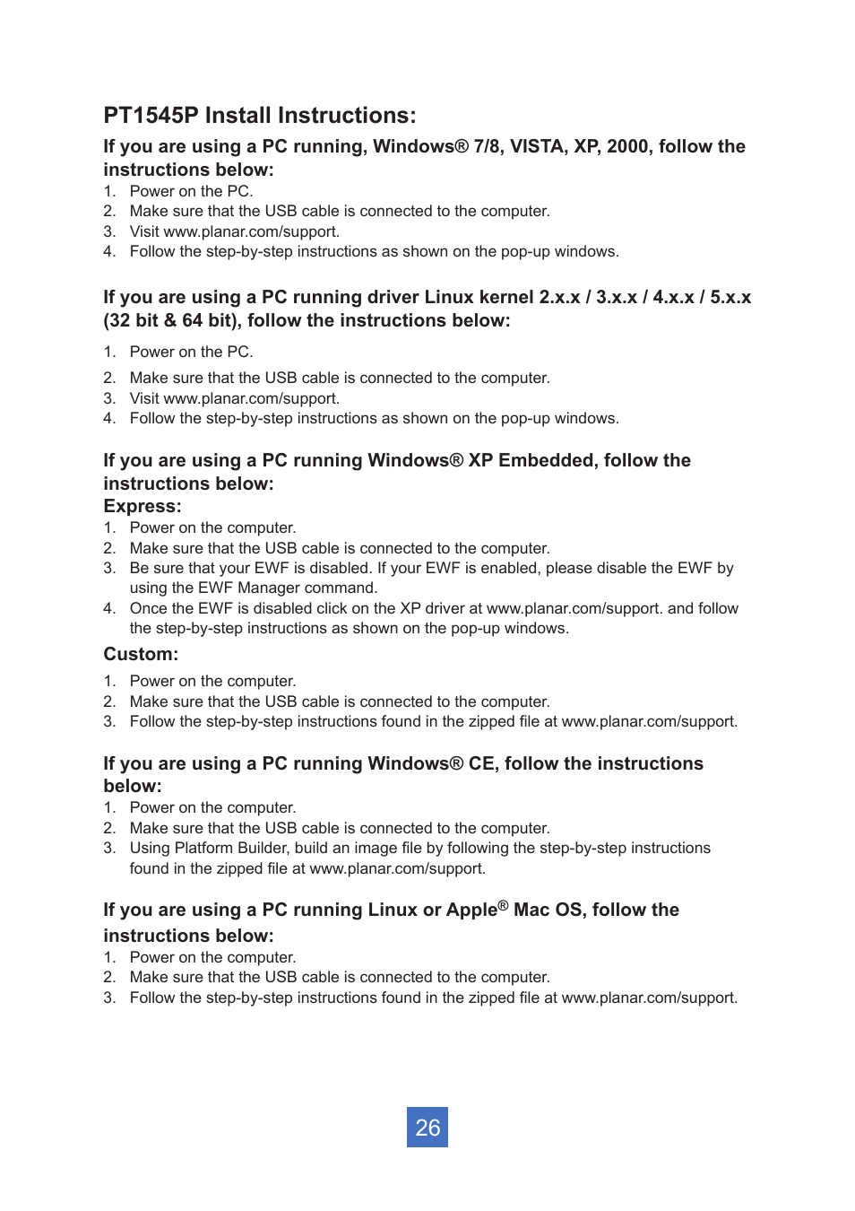 Pt1545p install instructions | Planar Systems PT1545R 15" 4:3 Resistive Touch Point of Sale LCD Monitor User Manual | Page 31 / 33