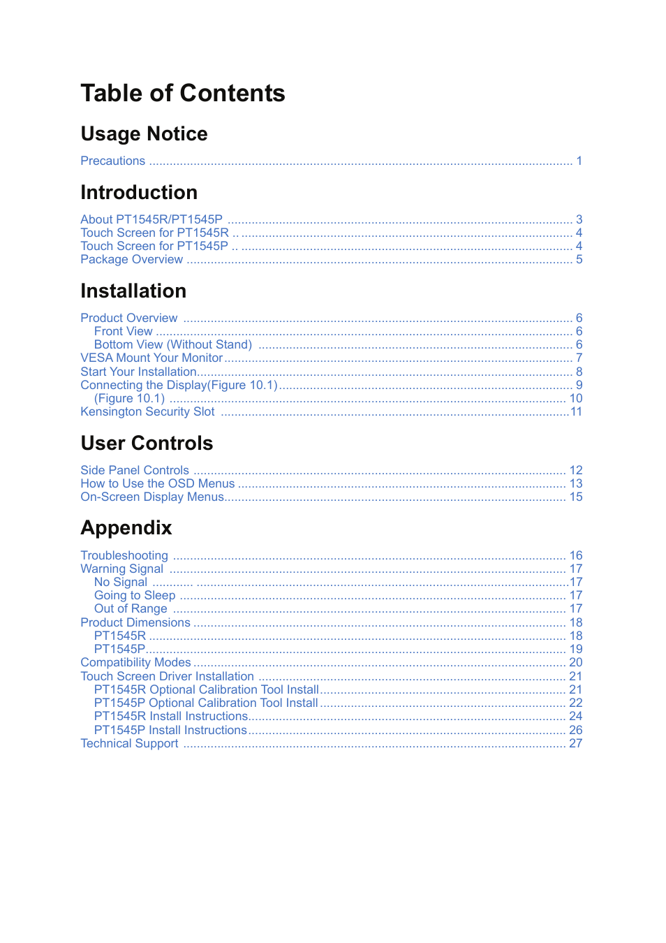 Planar Systems PT1545R 15" 4:3 Resistive Touch Point of Sale LCD Monitor User Manual | Page 5 / 33