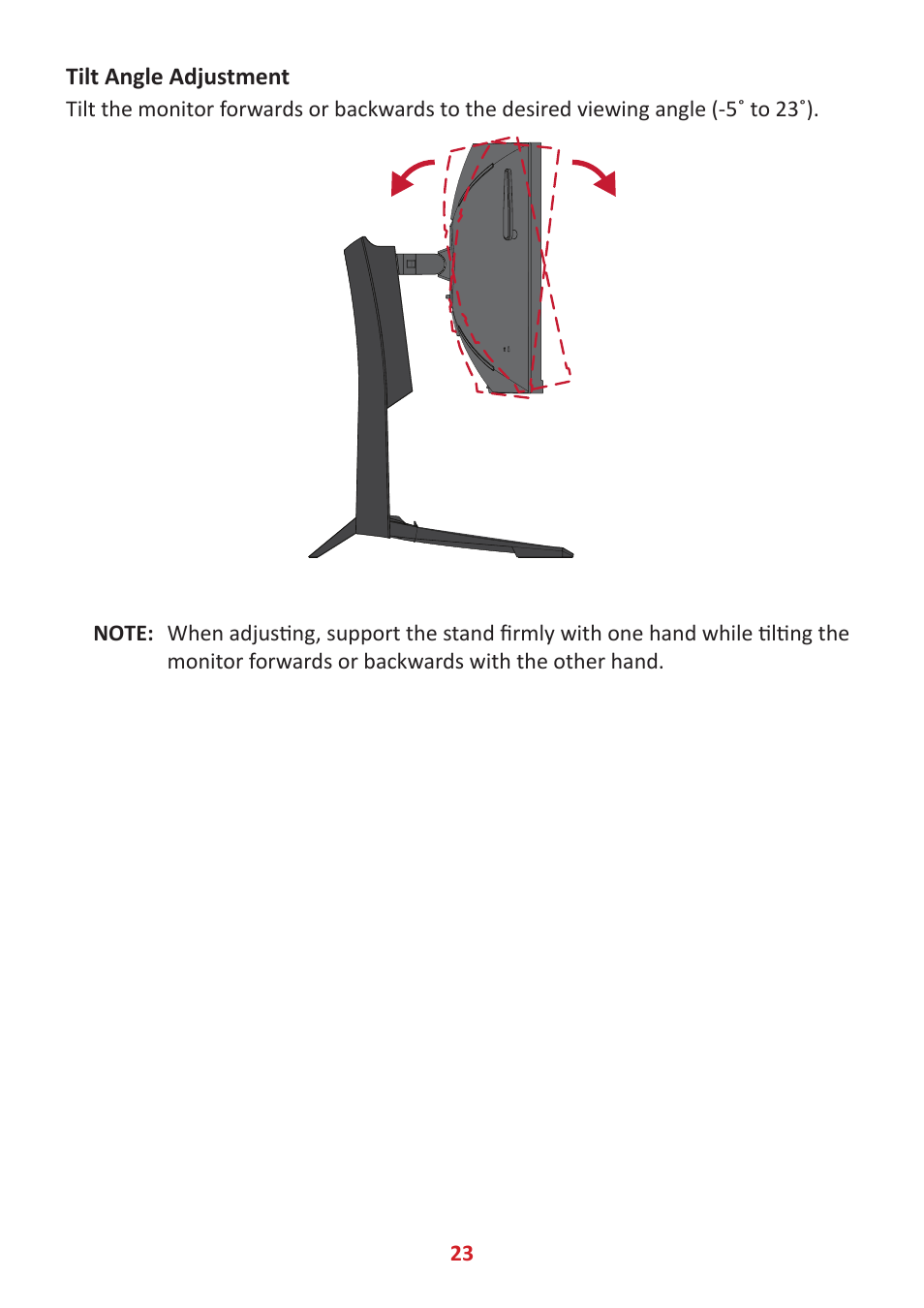 Tilt angle adjustment | VIEWSONIC Elite XG341C-2K 34" 1440p HDR 200 Hz Curved Ultrawide Gaming Monitor User Manual | Page 23 / 85