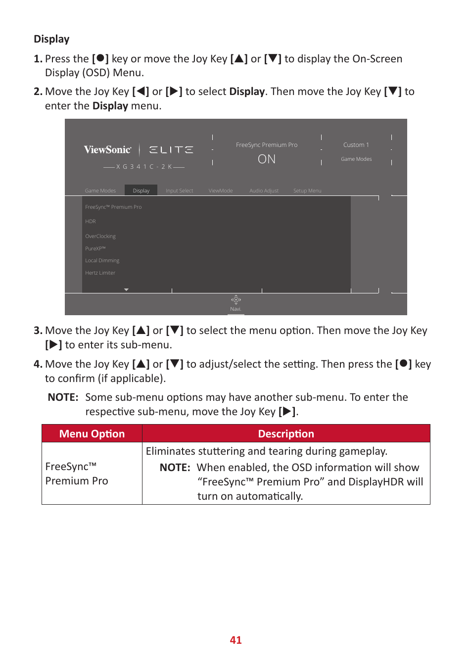 VIEWSONIC Elite XG341C-2K 34" 1440p HDR 200 Hz Curved Ultrawide Gaming Monitor User Manual | Page 41 / 85
