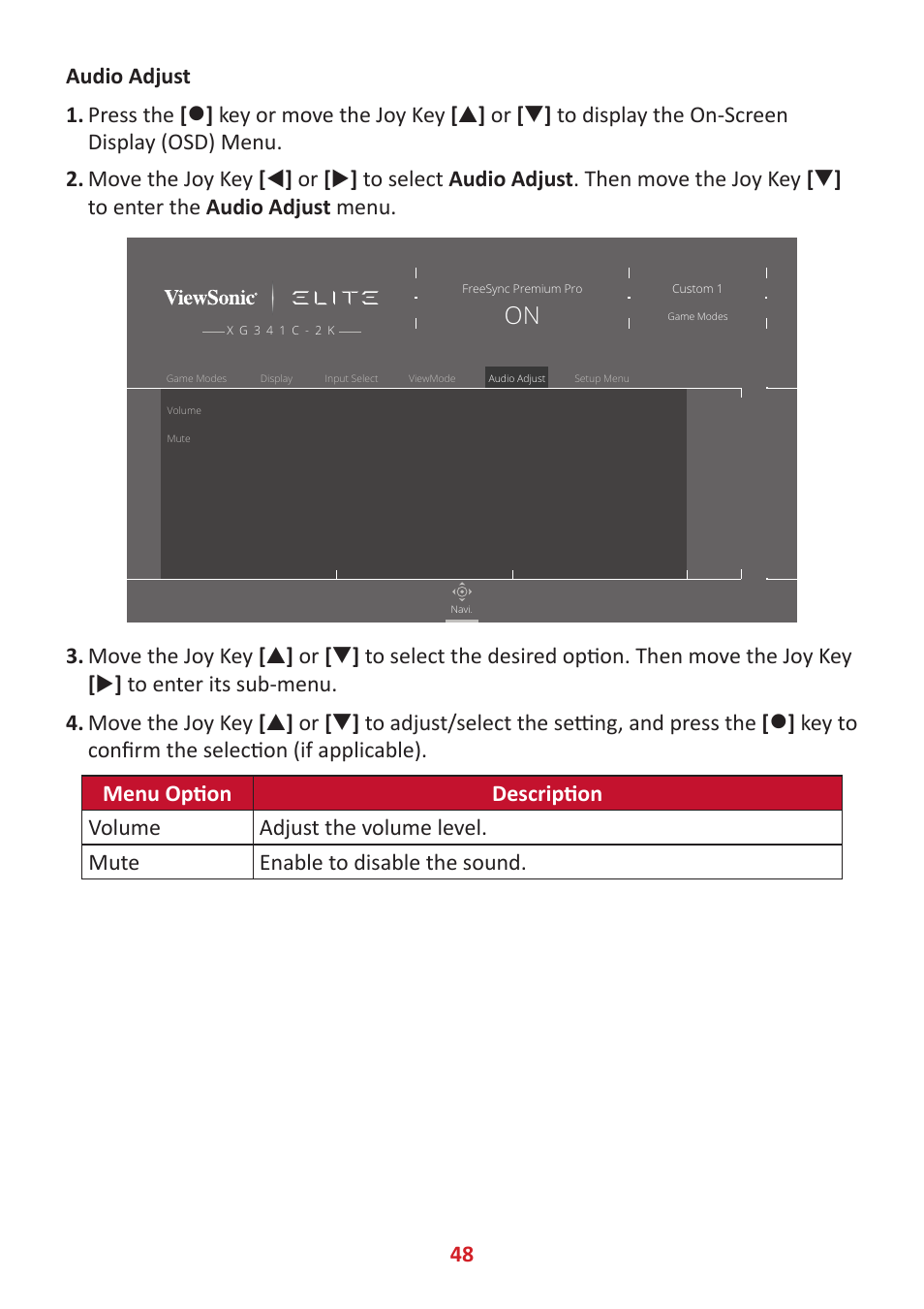 VIEWSONIC Elite XG341C-2K 34" 1440p HDR 200 Hz Curved Ultrawide Gaming Monitor User Manual | Page 48 / 85