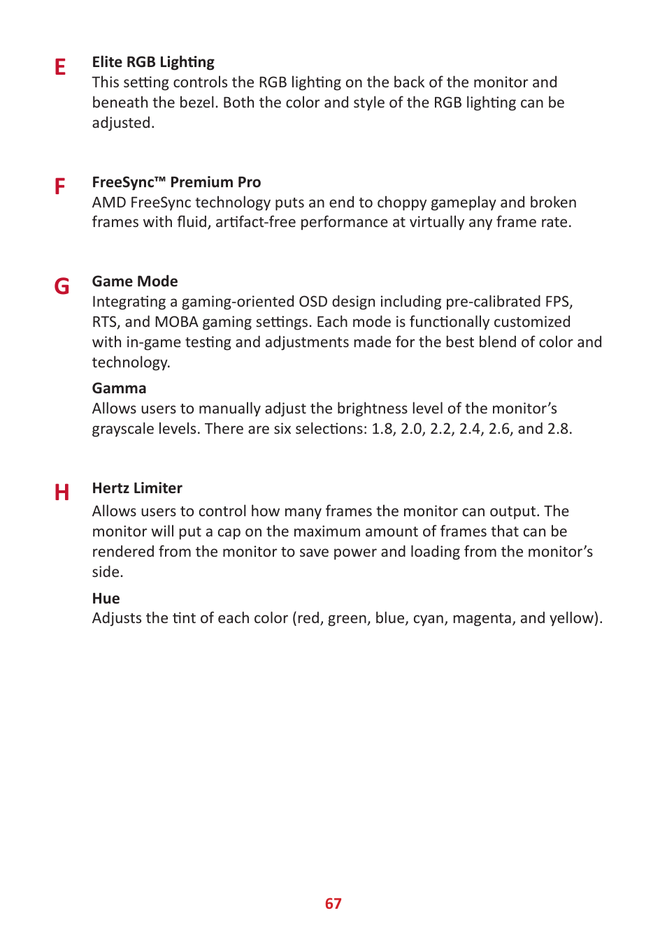 VIEWSONIC Elite XG341C-2K 34" 1440p HDR 200 Hz Curved Ultrawide Gaming Monitor User Manual | Page 67 / 85
