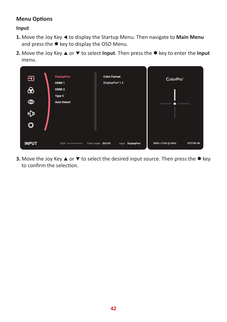 Menu options | VIEWSONIC ColorPro 27" 4K HDR Monitor User Manual | Page 42 / 82