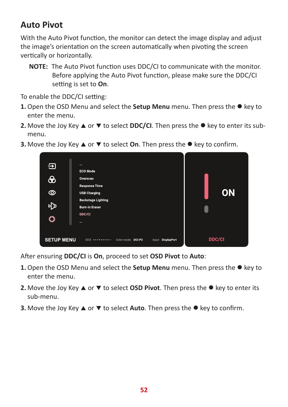 Auto pivot | VIEWSONIC ColorPro 27" 4K HDR Monitor User Manual | Page 52 / 82