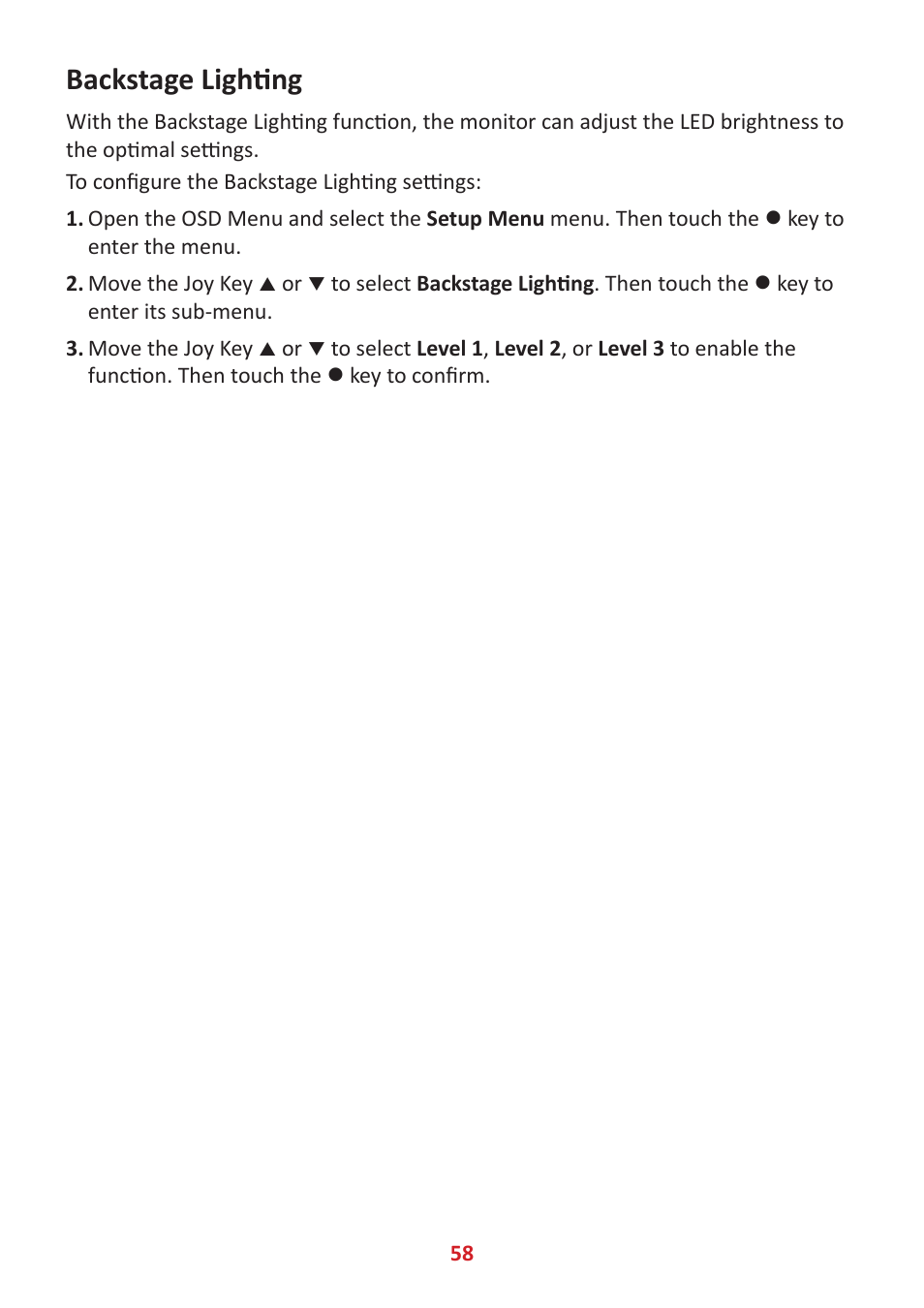Backstage lighting | VIEWSONIC ColorPro 27" 4K HDR Monitor User Manual | Page 58 / 82