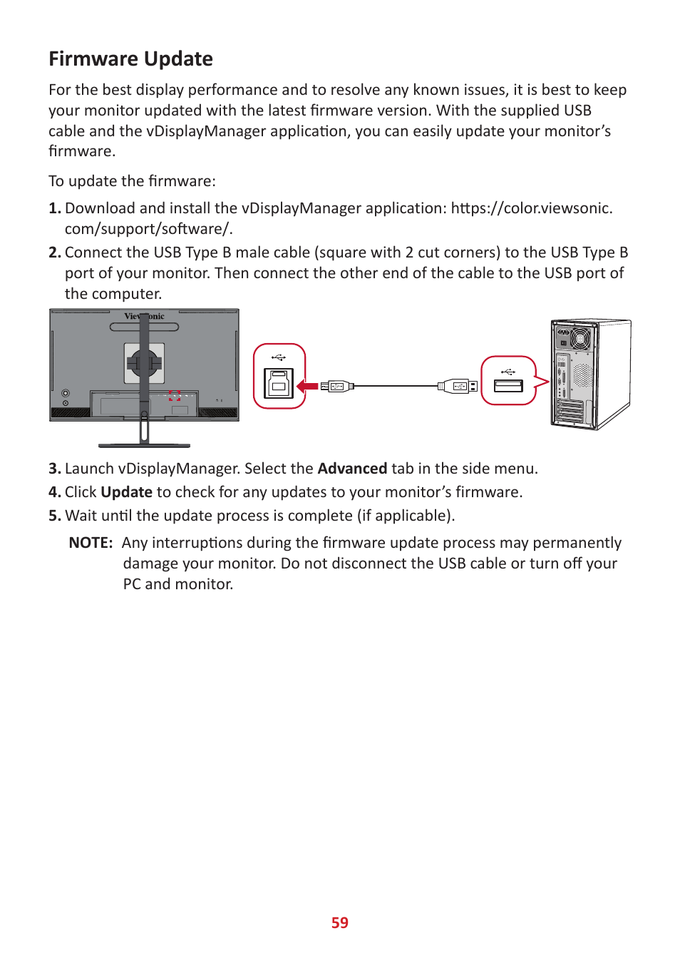 Firmware update | VIEWSONIC ColorPro 27" 4K HDR Monitor User Manual | Page 59 / 82