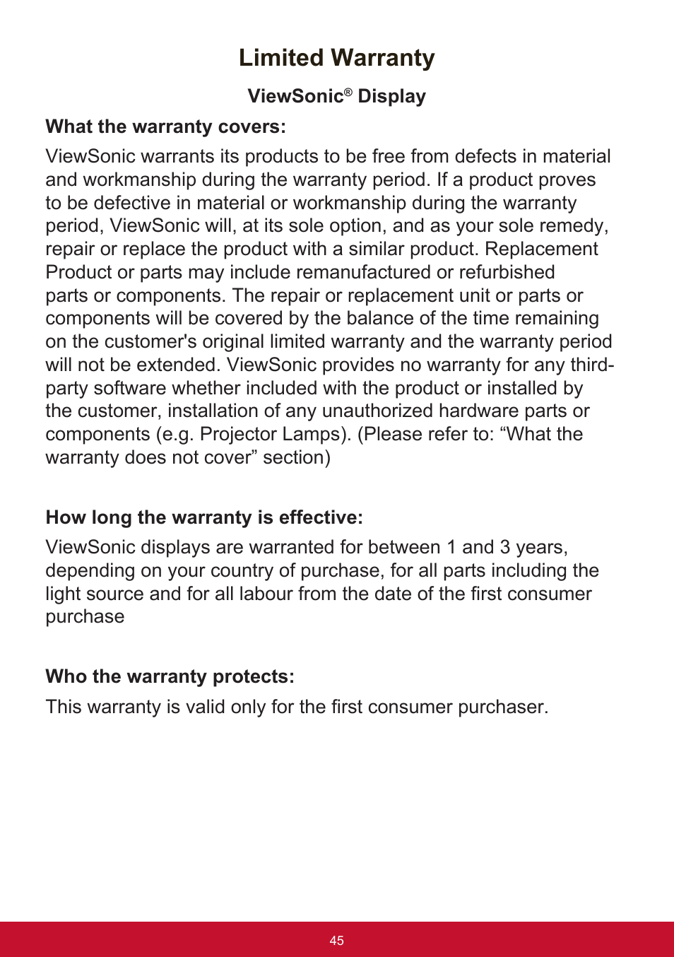 Limited warranty | VIEWSONIC VX3211-2K-mhd 32" 16:9 IPS Monitor User Manual | Page 49 / 59