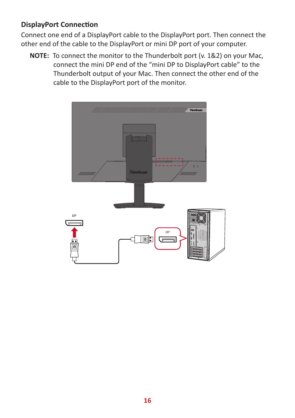 Displayport connection | VIEWSONIC TD2455 23.8" 16:9 Multi-Touch IPS Monitor User Manual | Page 16 / 63