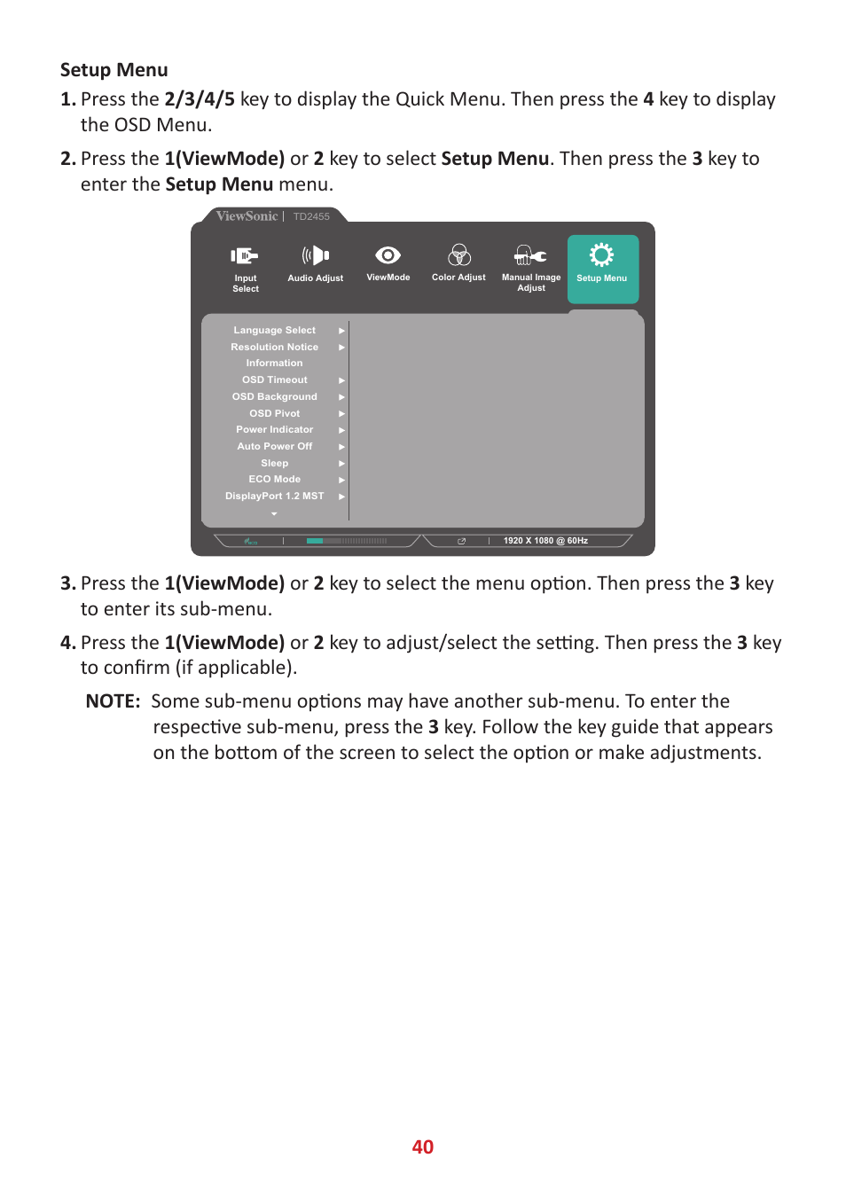 VIEWSONIC TD2455 23.8" 16:9 Multi-Touch IPS Monitor User Manual | Page 40 / 63