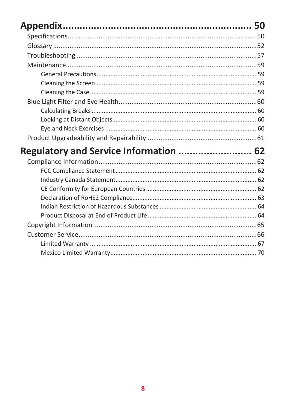 Appendix, Regulatory and service information | VIEWSONIC VG2456V 23.8" Conferencing Monitor User Manual | Page 8 / 73