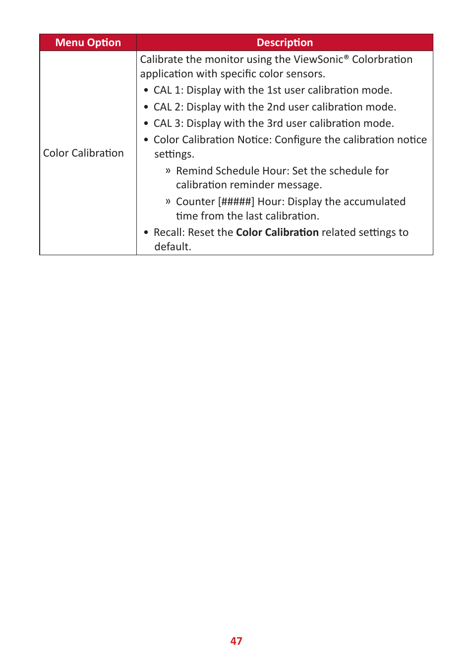 VIEWSONIC VP3881a 37.5" 21:9 4K Curved IPS Monitor User Manual | Page 47 / 91