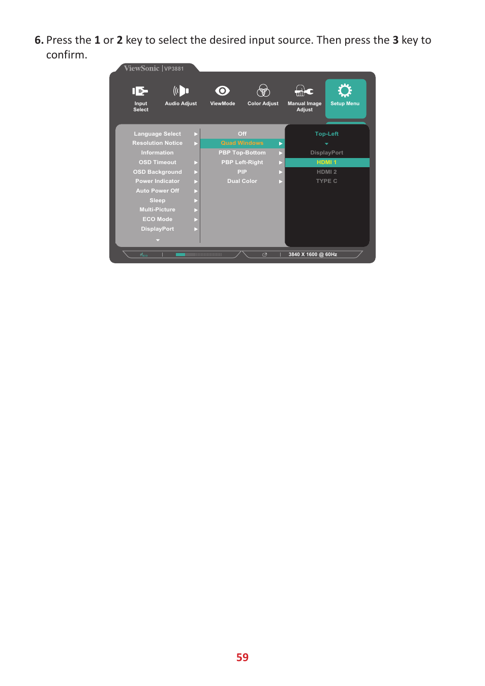 VIEWSONIC VP3881a 37.5" 21:9 4K Curved IPS Monitor User Manual | Page 59 / 91