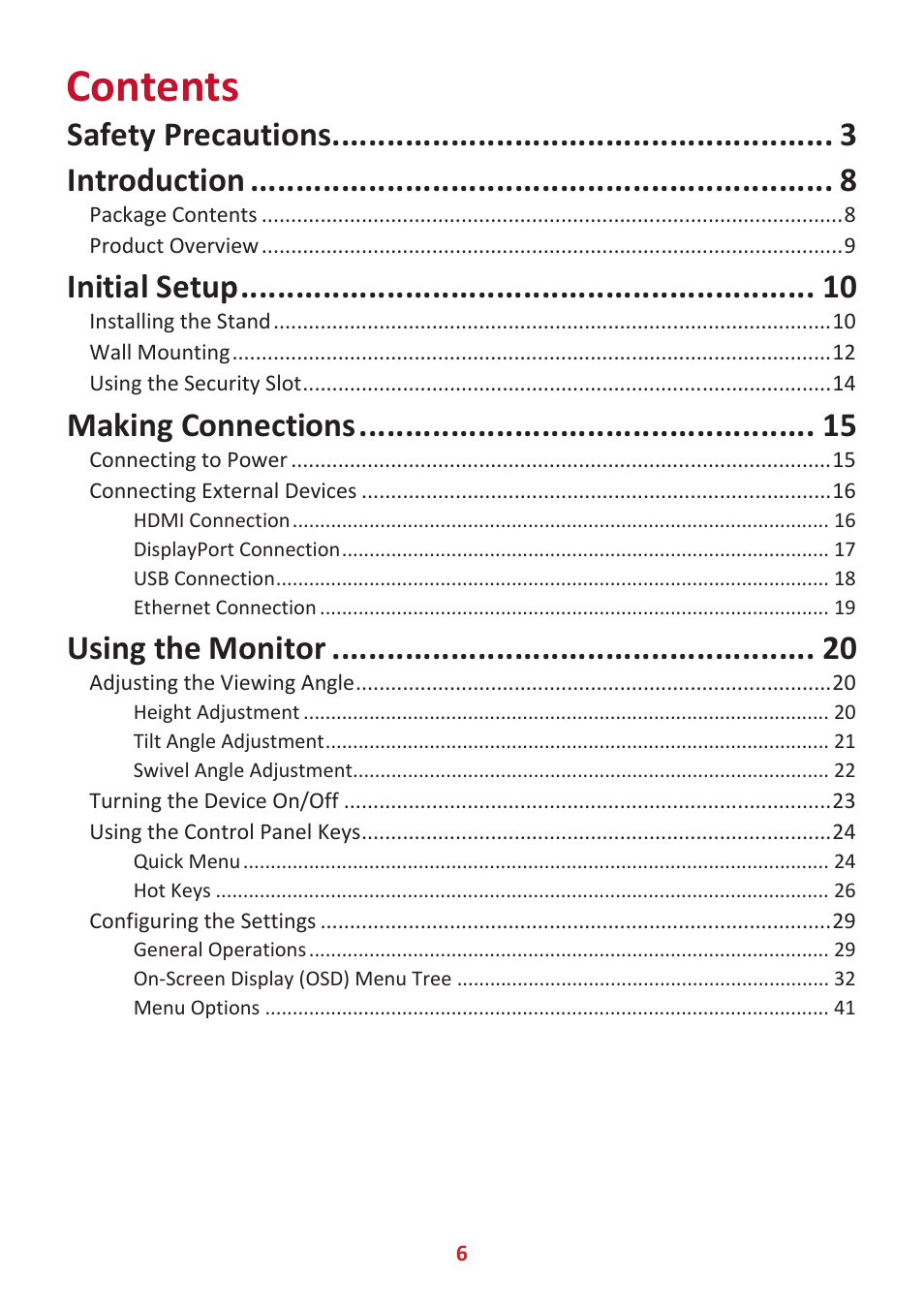 VIEWSONIC VP3881a 37.5" 21:9 4K Curved IPS Monitor User Manual | Page 6 / 91