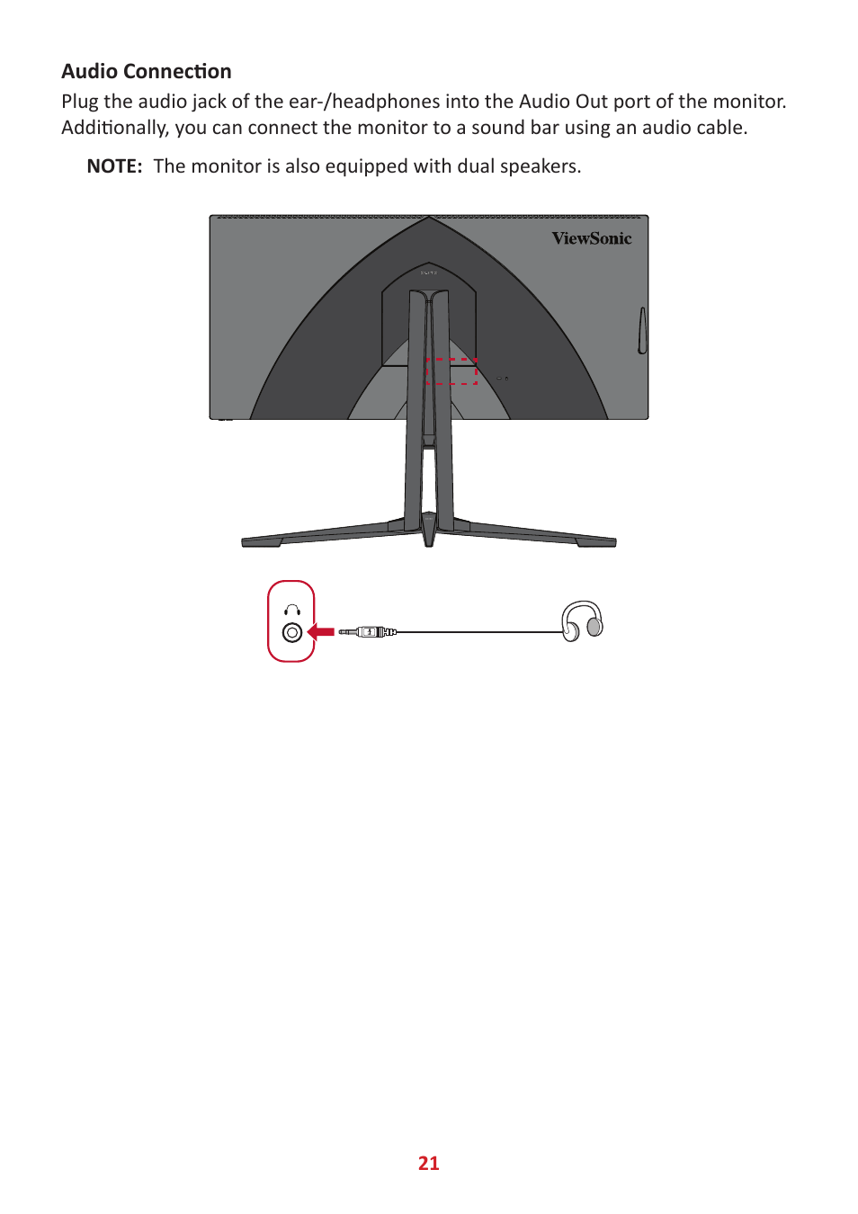 Audio connection | VIEWSONIC Elite XG340C-2K 34" 1440p HDR 180 Hz Curved Ultrawide Gaming Monitor User Manual | Page 21 / 90