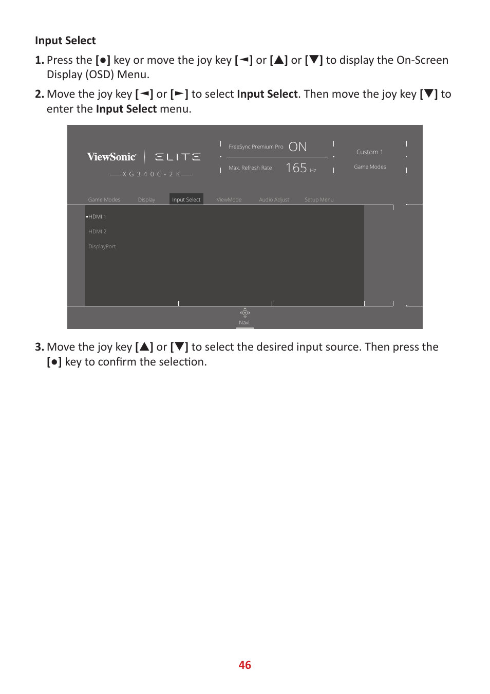 VIEWSONIC Elite XG340C-2K 34" 1440p HDR 180 Hz Curved Ultrawide Gaming Monitor User Manual | Page 46 / 90