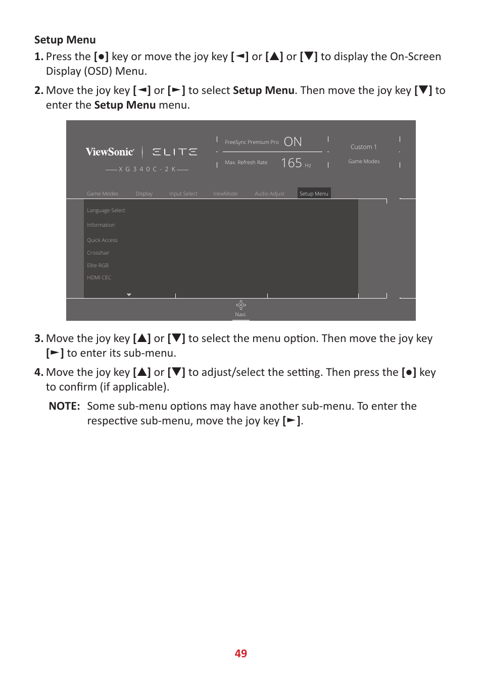 VIEWSONIC Elite XG340C-2K 34" 1440p HDR 180 Hz Curved Ultrawide Gaming Monitor User Manual | Page 49 / 90