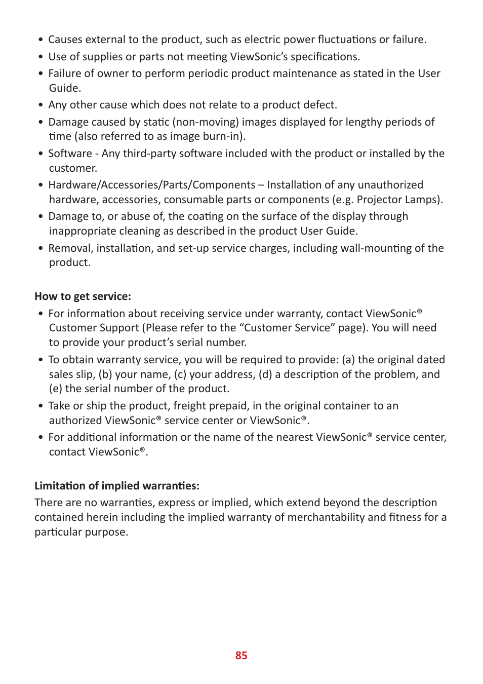 VIEWSONIC Elite XG340C-2K 34" 1440p HDR 180 Hz Curved Ultrawide Gaming Monitor User Manual | Page 85 / 90