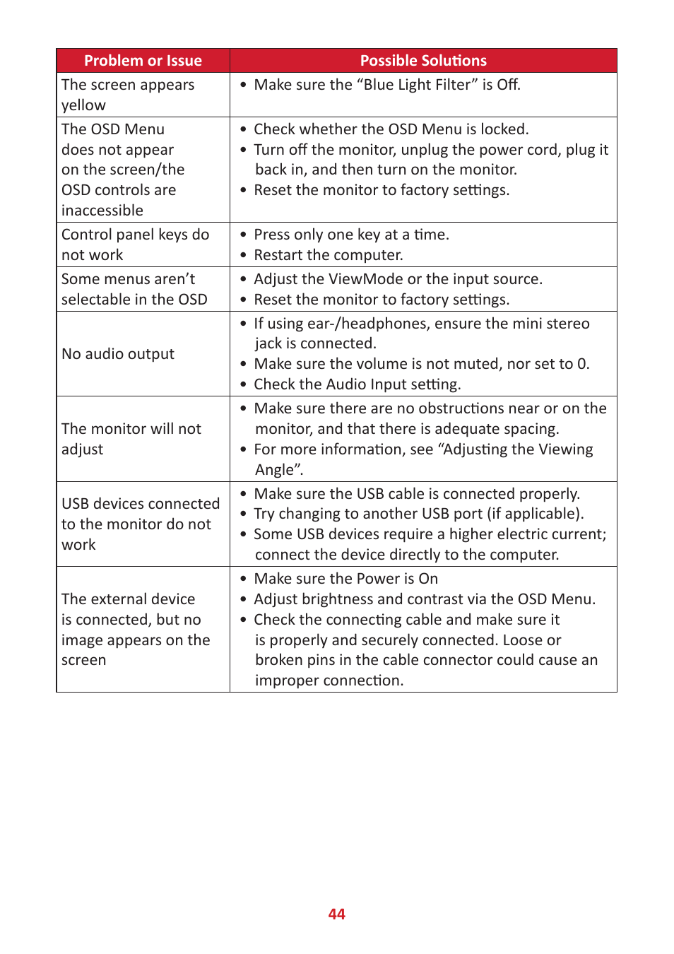VIEWSONIC 24" Frameless Touchscreen Monitor User Manual | Page 44 / 57