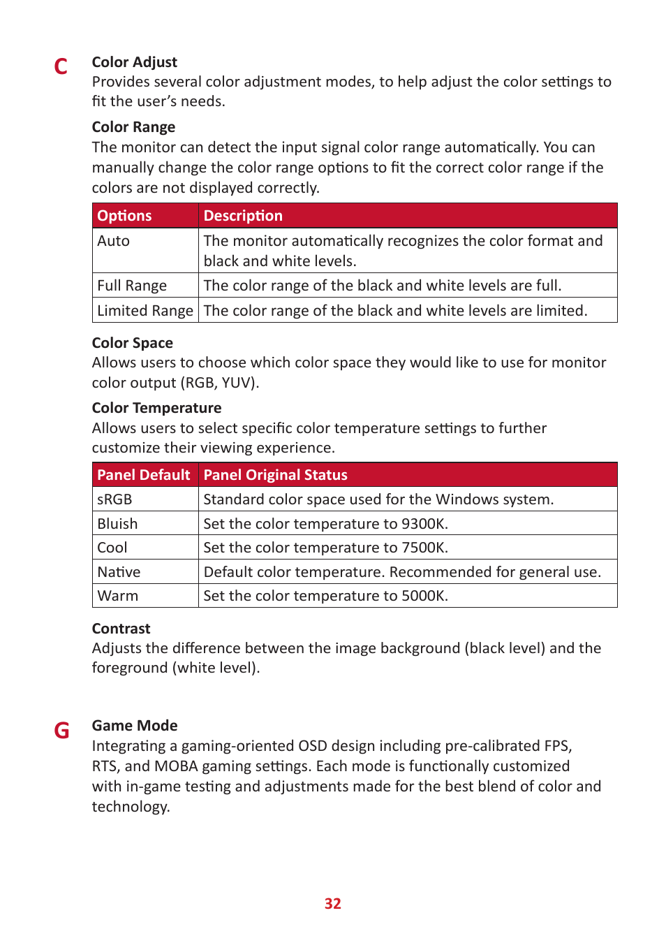VIEWSONIC VX3276-4K-mhd 31.5" 16:9 4K VA Monitor User Manual | Page 32 / 49
