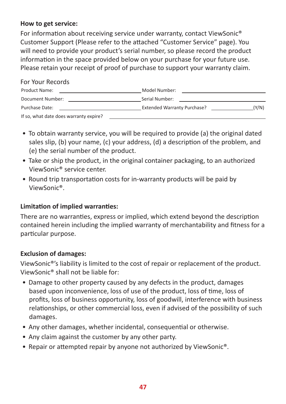 VIEWSONIC VX3276-4K-mhd 31.5" 16:9 4K VA Monitor User Manual | Page 47 / 49