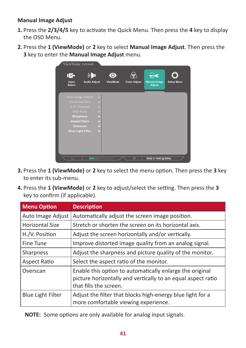 VIEWSONIC VG3448 34" 21:9 VA Monitor User Manual | Page 41 / 66