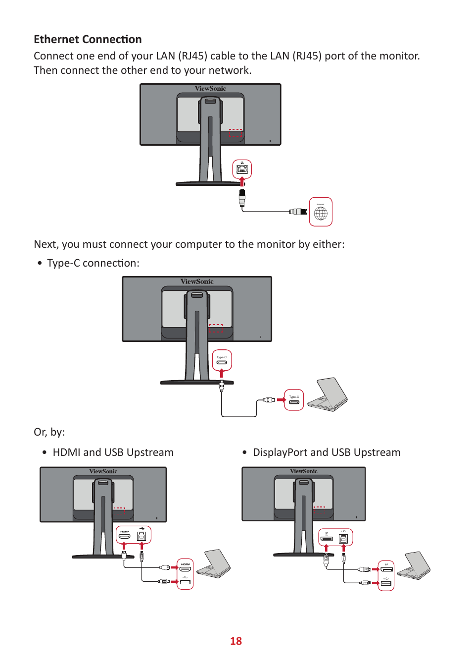 Ethernet connection | VIEWSONIC VP3481a 34" 21:9 Curved FreeSync 100 Hz USB Type-C Docking LCD Monitor User Manual | Page 18 / 90