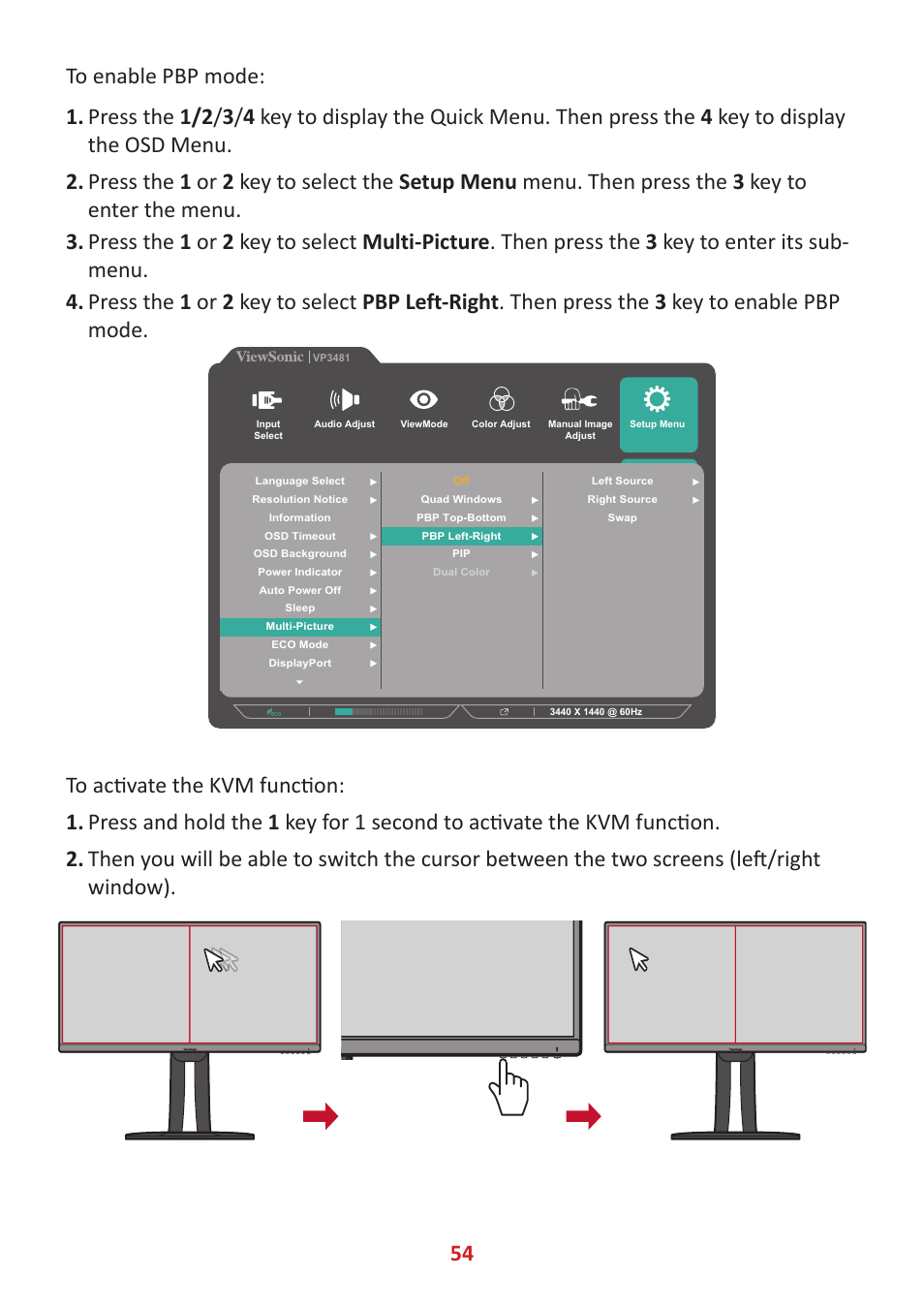 VIEWSONIC VP3481a 34" 21:9 Curved FreeSync 100 Hz USB Type-C Docking LCD Monitor User Manual | Page 54 / 90