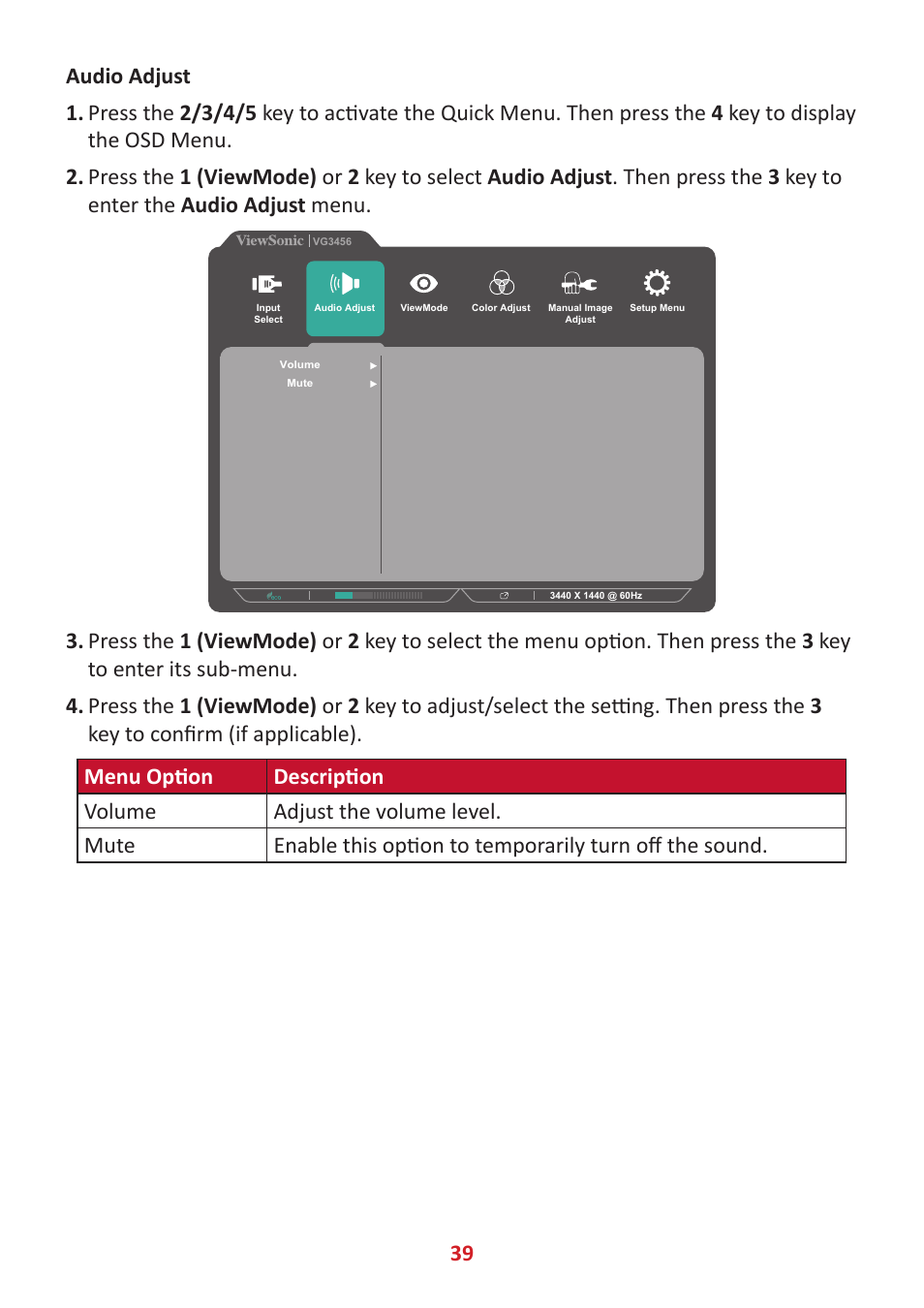 VIEWSONIC VG3456 34" 21:9 USB Type-C Docking VA Monitor User Manual | Page 39 / 69