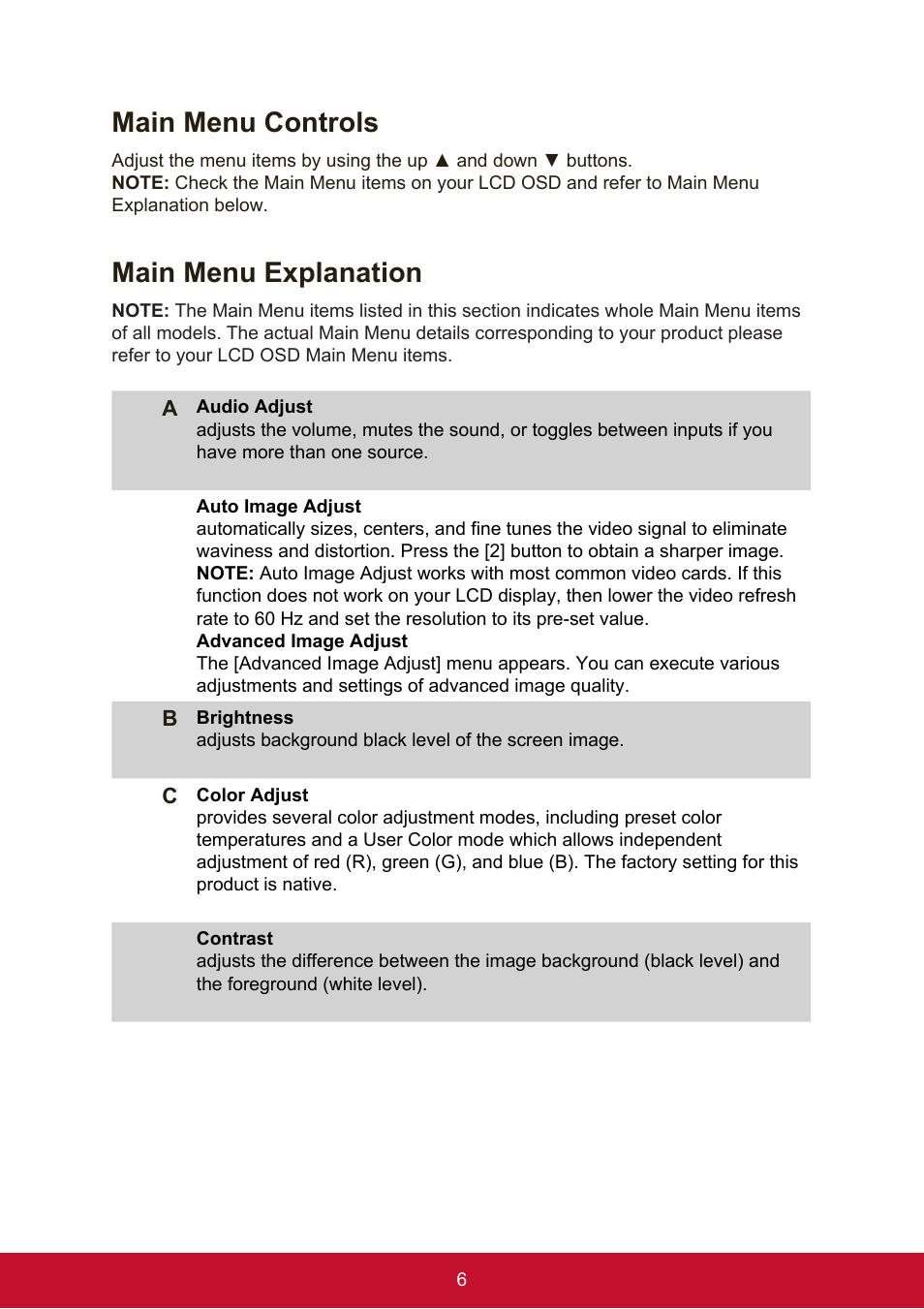 Main menu controls, Main menu explanation | VIEWSONIC VX2276SMHD 21.5" 16:9 IPS Monitor User Manual | Page 14 / 24