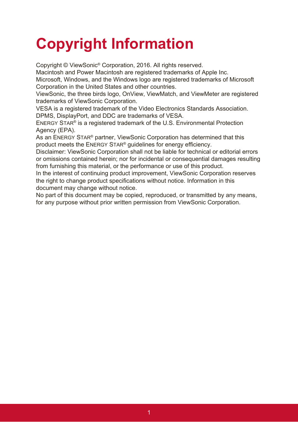 Copyright information | VIEWSONIC VX2276SMHD 21.5" 16:9 IPS Monitor User Manual | Page 9 / 24