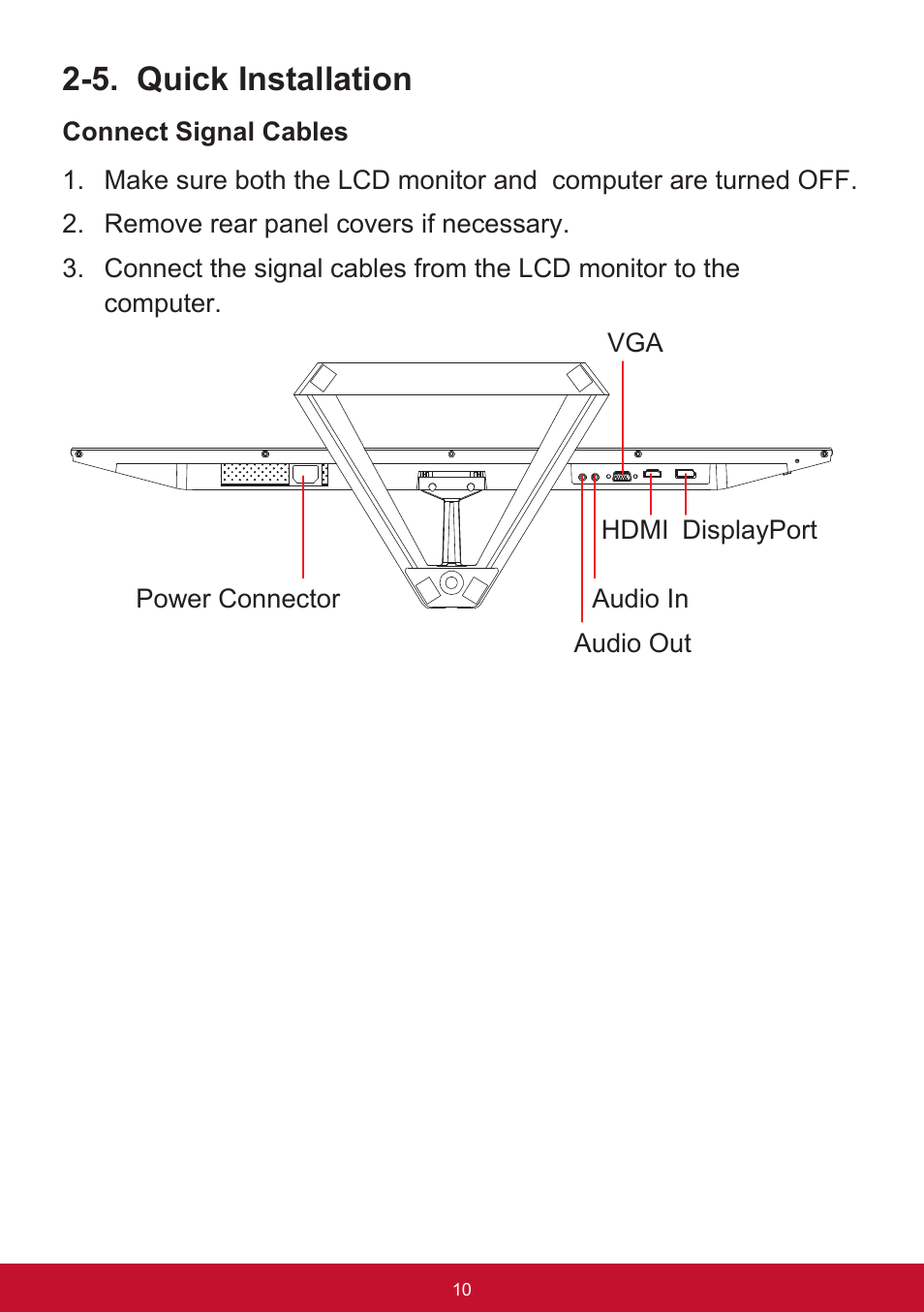 5. quick installation | VIEWSONIC VX3276-mhd 31.5" 16:9 IPS Monitor User Manual | Page 14 / 55