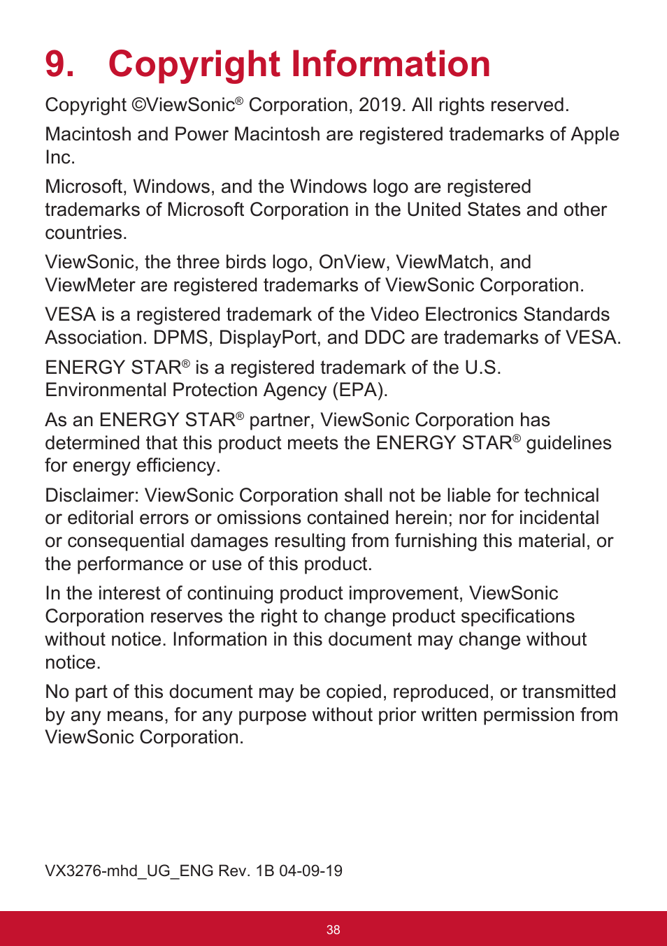 Copyright information | VIEWSONIC VX3276-mhd 31.5" 16:9 IPS Monitor User Manual | Page 42 / 55