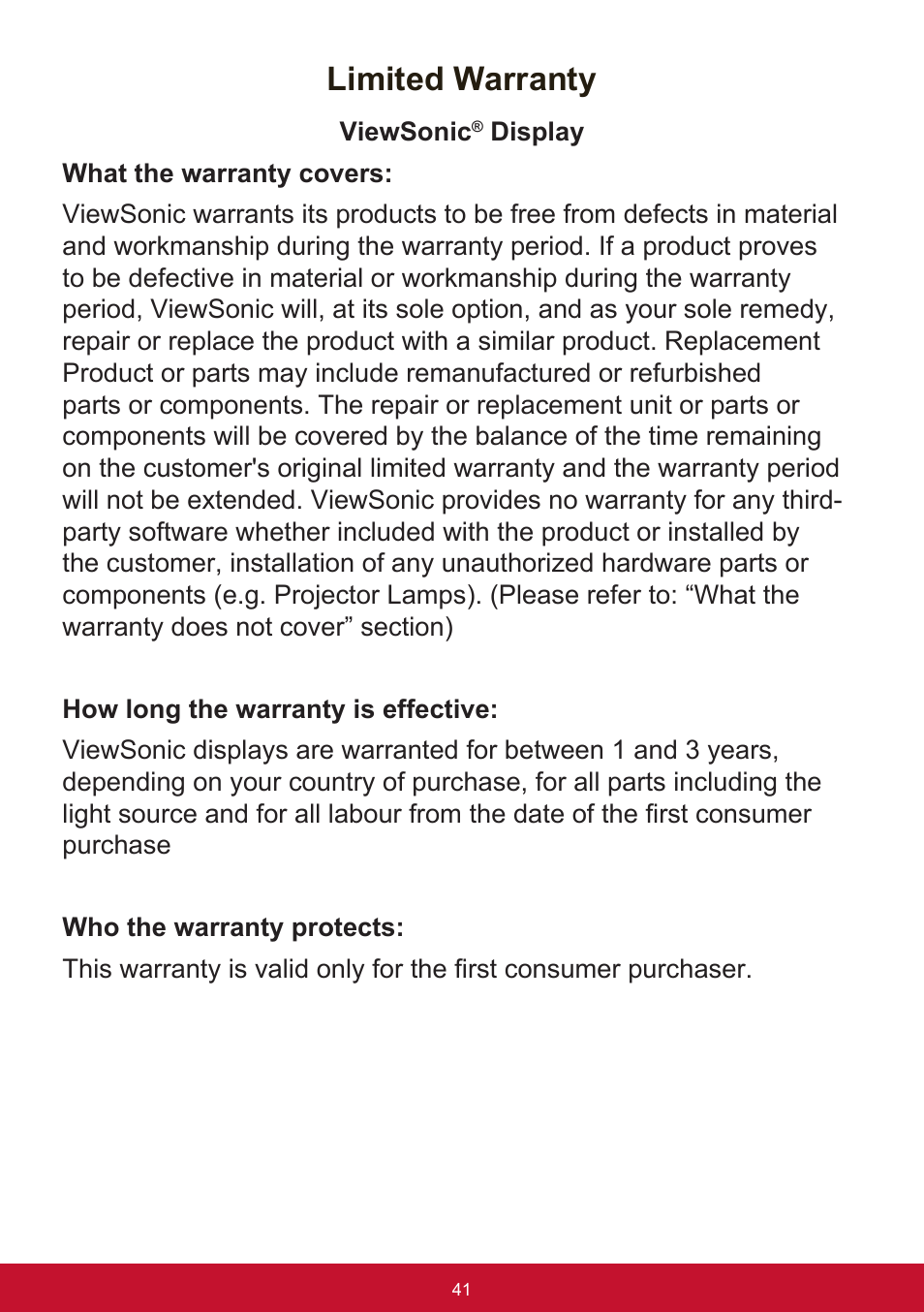 Limited warranty | VIEWSONIC VX3276-mhd 31.5" 16:9 IPS Monitor User Manual | Page 45 / 55