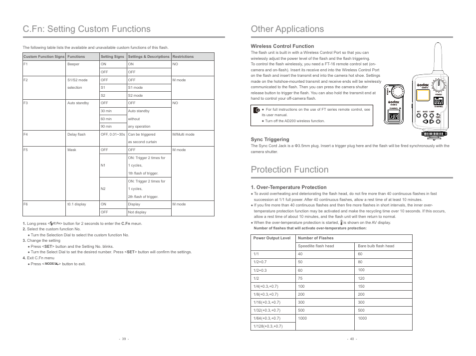 Other applications, C.fn: setting custom functions, Protection function | Godox AD200 TTL Pocket Flash with Barndoor Kit User Manual | Page 10 / 12