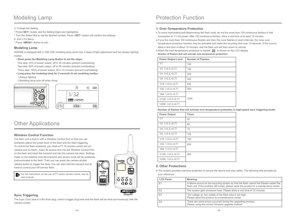 Protection function, Other applications, Modeling lamp | Godox AD600B Witstro TTL All-In-One Outdoor Flash User Manual | Page 12 / 13