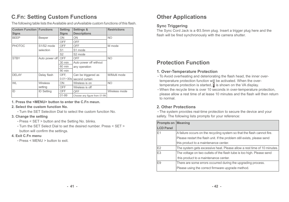 页 23, C.fn: setting custom functions, Protection function other applications | Godox AD100Pro & AD300Pro 3-Light Kit User Manual | Page 22 / 24