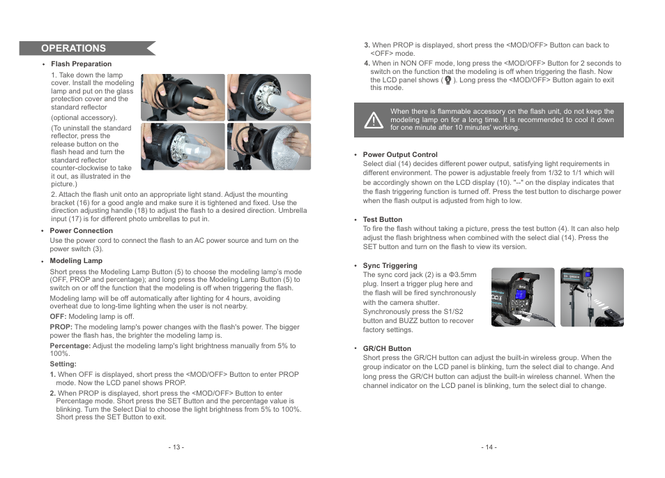 Operations | Godox QS1200II Flash Head User Manual | Page 8 / 10